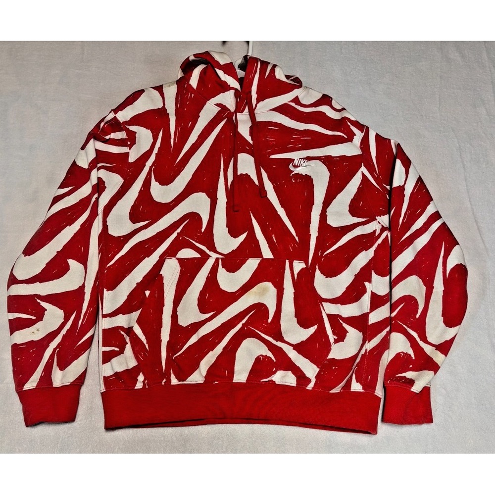 Nike Hoodie Mens Medium AOP Swoosh Club Pullover Hoodie Sweatshirt CK2230-657